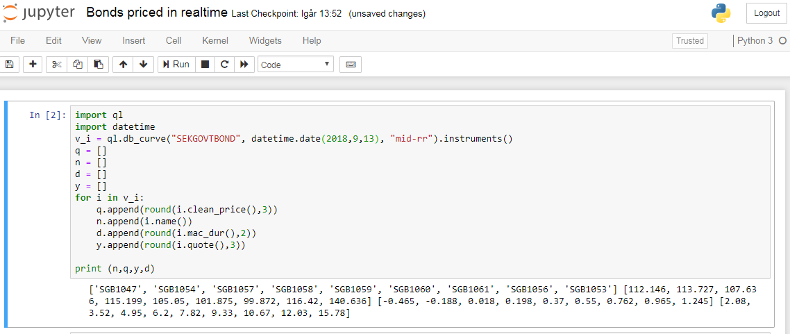 Jupyter notebook: bond data extraction
