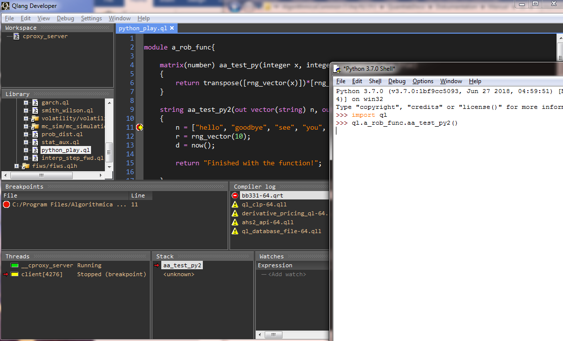 Debugging Python session in Quantlab: breakpoints and variable inspection