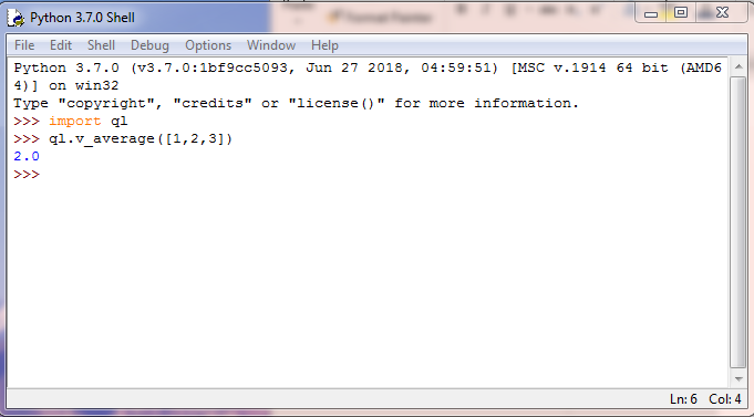 Python Shell with import ql and v_average